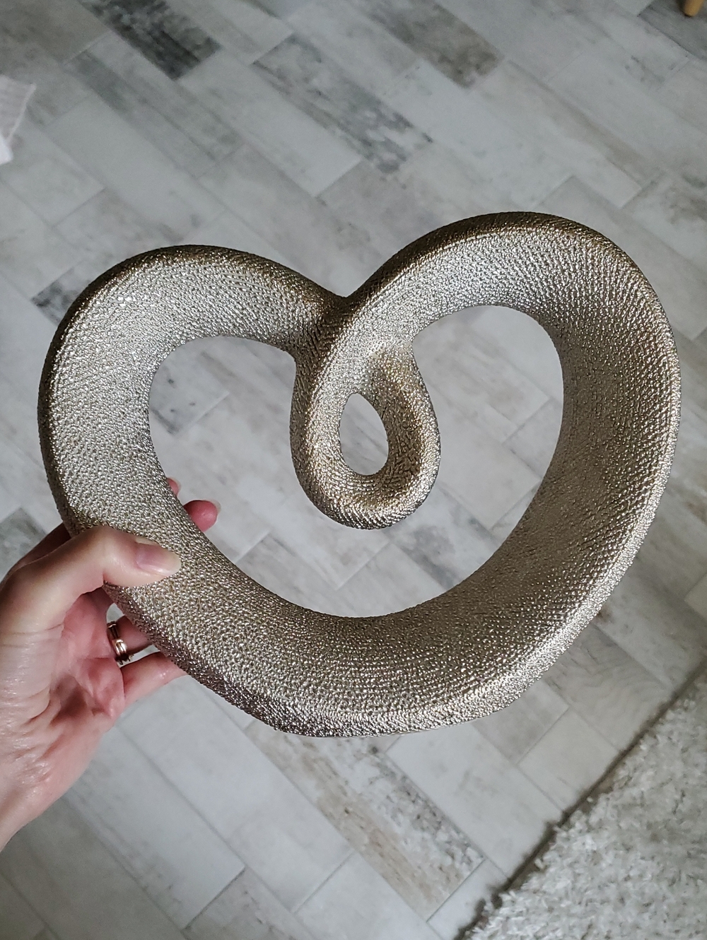 Heavy Decorative Heart Metal Sculpture in Metallic Champagne Silver Textured